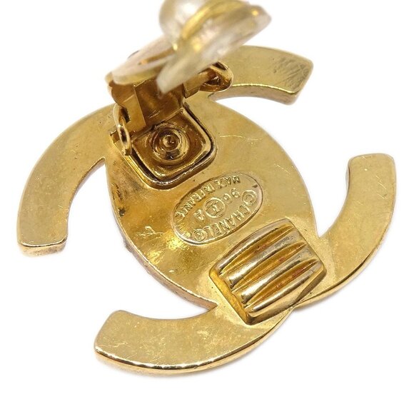 Chanel CC Turnlock Clip-On Earrings Gold Rhinestone Large 96A 126527 - Picture 8 of 8